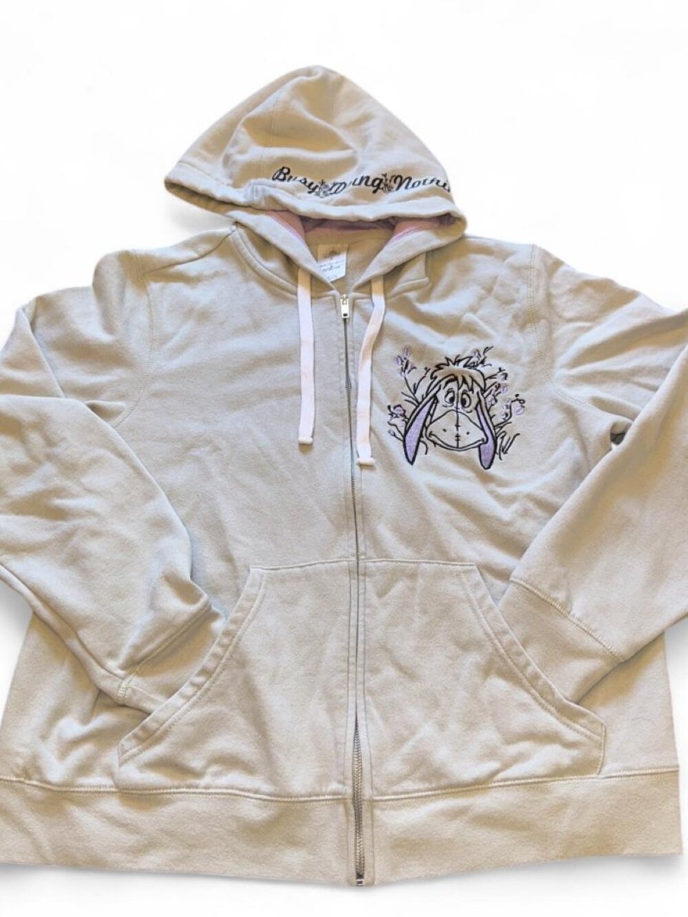 Licensed Disney Eeyore zip up hoodie with purple cartoon character graphic